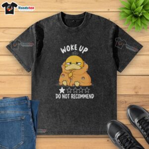 Trendy Psyduck Pokmon washed t-shirt featuring a quirky 'Do Not Recommend' design for a playful wake-up vibe.
