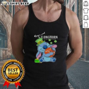 Pretty Stitch Hug Texas Longhorn Steakhouse logo on a Happy St. Patrick's Day tank top design.