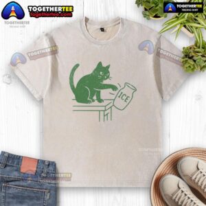 Funny cat graphic on a washed t-shirt with 'Abolish ICE' slogan, perfect for political activism and cat lovers.