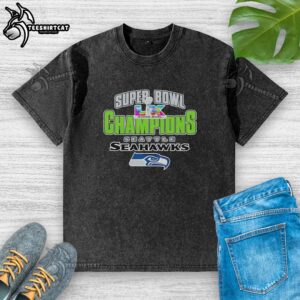 Alt Text: Top Seattle Seahawks Super Bowl XLVIII Champions 2026 Logo Washed T-Shirt featuring vibrant team colors and design.