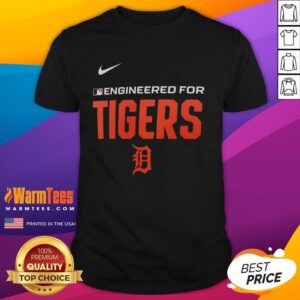 Awesome Engineered For Detroit Tigers MLB logo t-shirt featuring vibrant team colors and stylish design.