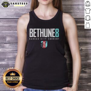 Model wearing GooCroix Bethune 8 Kansas City Current Elite Tank Top, showcasing stylish design and vibrant colors.