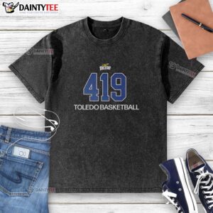 Alt Text: Hot Toledo Rockets 419 basketball washed t-shirt showcasing team spirit and style for fans.