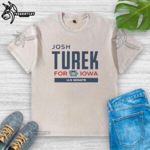 Official Josh Turek for Iowa U.S. Senate logo on a washed t-shirt, showcasing support for the campaign.