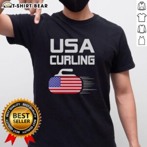 Official USA Curling American Flag Stone T-Shirt featuring a bold design of the American flag and curling stone.