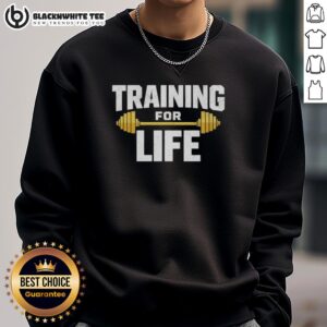 Original Training for Life gym sweatshirt in black, perfect for workouts and casual wear, showcasing a motivational design.