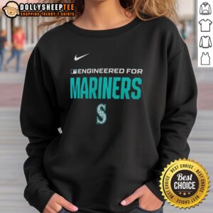 Official Engineered for Seattle Mariners MLB logo sweatshirt in navy blue, perfect for fans and casual wear.