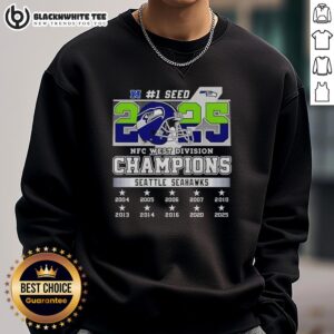 2025 Official Seattle Seahawks NFC West Division Championship sweatshirt featuring team logo and vibrant colors.
