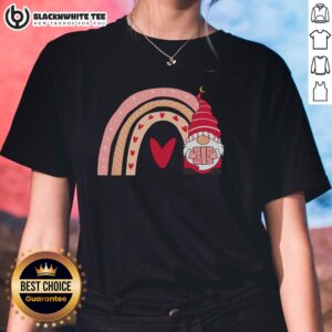 Awesome Valentine Gnome in a heart design on a cute ladies tee for Valentine's Day celebrations.