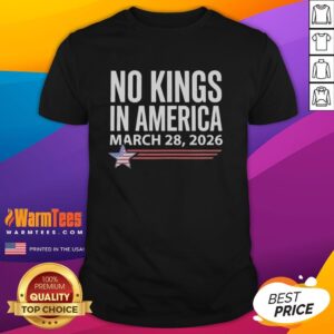 Awesome No Kings In America March 28th 2026 T-Shirt featuring bold graphic design and vibrant colors for fans.