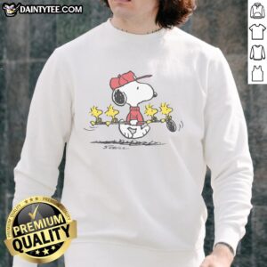 Alt Text: Cute Peanuts Snoopy and Woodstock friends golf sweatshirt featuring vibrant colors and playful designs.