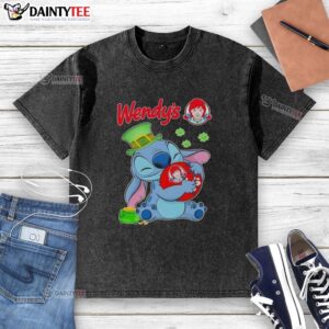 Nice Stitch With St Patricks Hug Wendy's Logo T-Shirt - Image 2