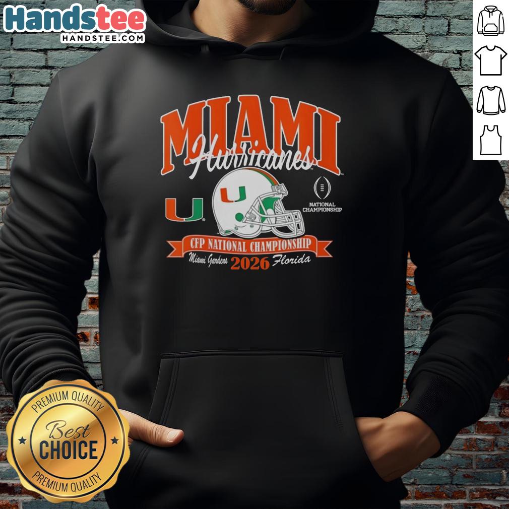 miami-hurricanes-cfp-national-championship-2026-helmet-center-2026-hoodie Alt Text: Miami Hurricanes CFP National Championship 2026 helmet and hoodie displayed together, showcasing team spirit and style.