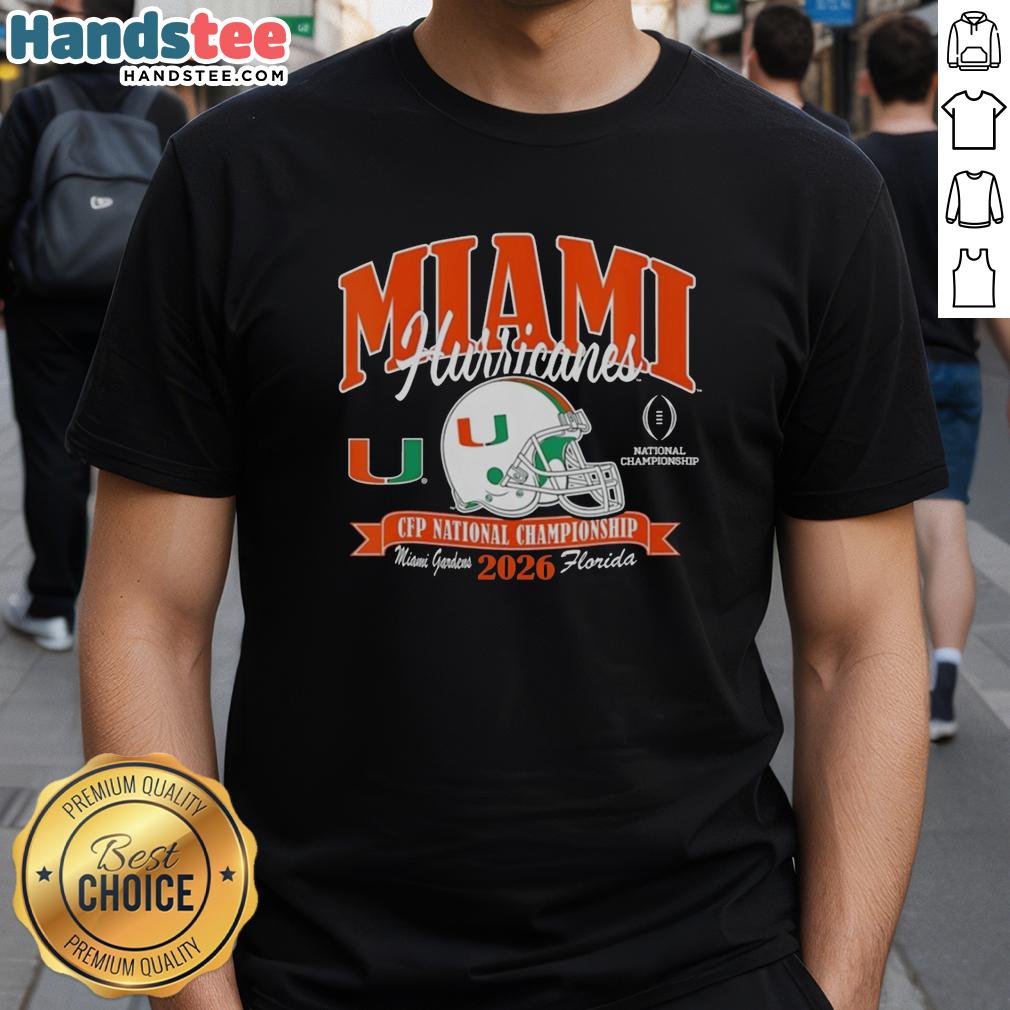 miami-hurricanes-cfp-national-championship-2026-helmet-center-2026-t-shirt Alt Text: Miami Hurricanes CFP National Championship 2026 helmet and t-shirt showcase team spirit for the upcoming season.