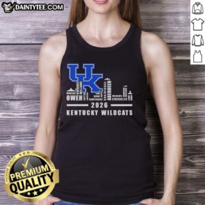 Alt Text: 2026 Kentucky Wildcats tank top featuring city skyline and all names design, perfect for fans and sports enthusiasts.