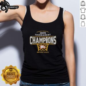 Alt Text: Hot Winthrop Eagles men's basketball 2026 Big South Conference Tournament champions tank top design.