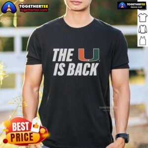 Good Miami Hurricanes NCAA 'The U Is Back' T-Shirt showcasing team spirit for fans and supporters of the Hurricanes.