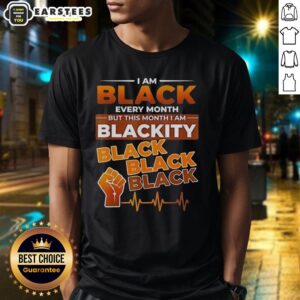 Alt Text: Funny Blackity Black Heartbeat T-Shirt celebrating Black culture every month, featuring vibrant design and humor.