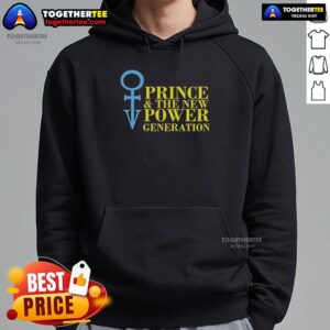 Alt Text: Original Prince and The New Power Generation logo on a stylish music lover hoodie, perfect for fans of iconic music.