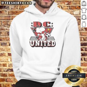 Hot Peanuts Snoopy x D.C. United hoodie featuring colorful graphics and a cozy fit for fans of both brands.