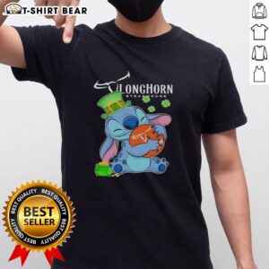 Pretty Stitch Hug T-Shirt featuring the Texas Longhorn Steakhouse logo, perfect for a festive St. Patrick's Day celebration.