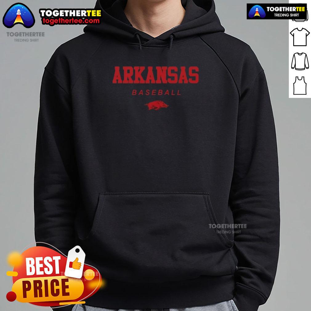 Nice Arkansas Razorback Baseball Wordmark And Logo Hoodie Alt Text: Arkansas Razorback baseball hoodie featuring a bold wordmark and logo, perfect for fans and casual wear.