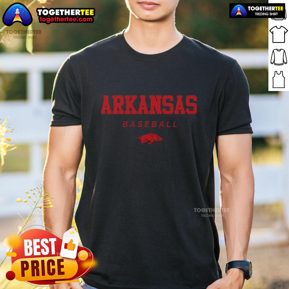 Nice Arkansas Razorback Baseball Wordmark And Logo T Shirt Nice Arkansas Razorback Baseball wordmark and logo T-shirt featuring bold graphics and vibrant colors.
