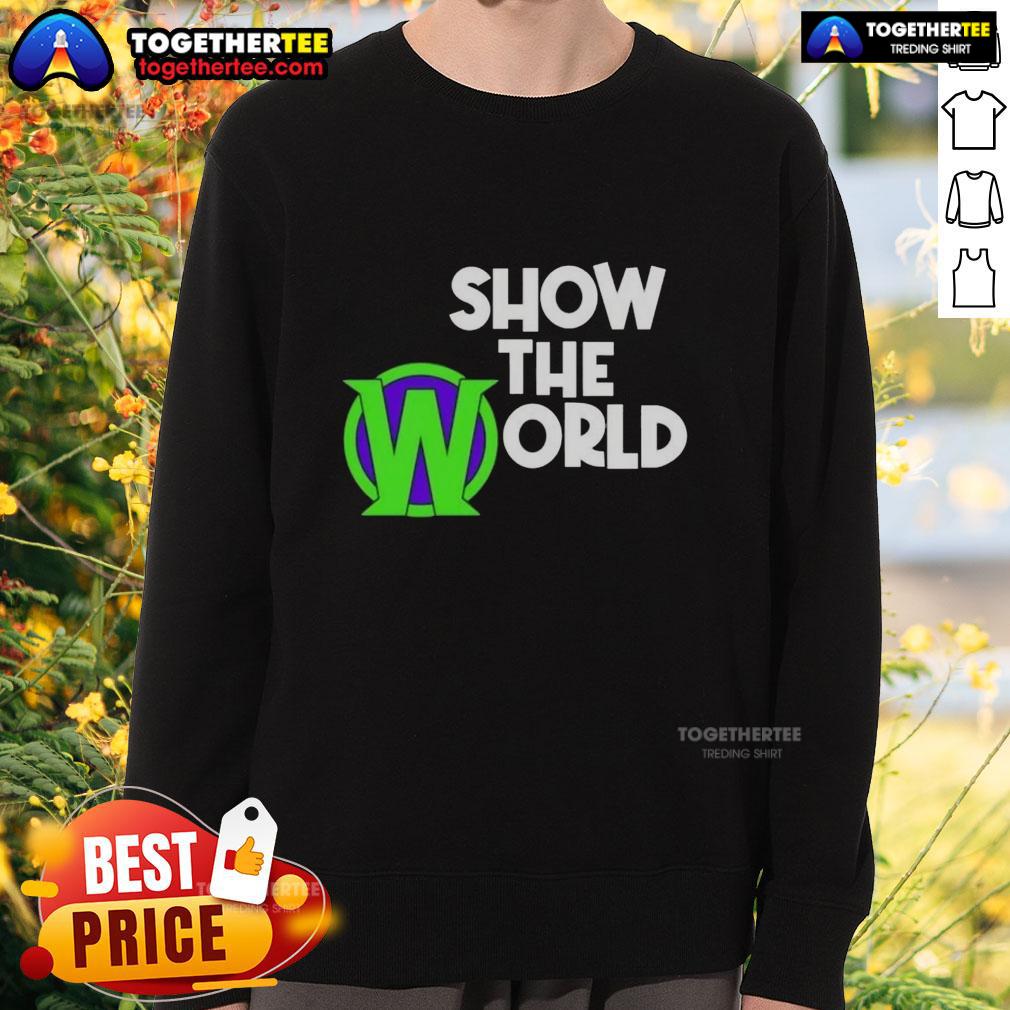 Nice Becca Wiley Show The World Sweatshirt Becca Wiley wearing a stylish 'Show The World' sweatshirt, showcasing a trendy design perfect for casual outfits.