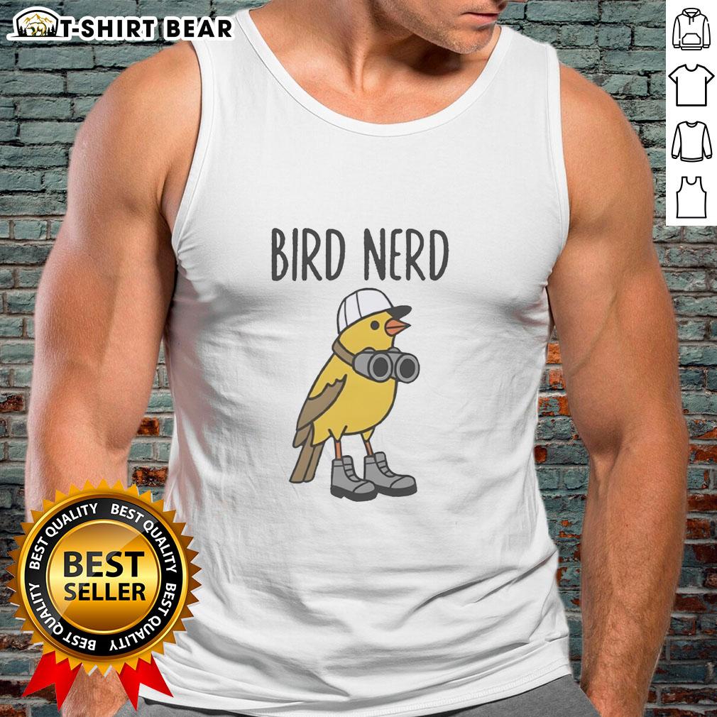 Nice Brid Nerd Wearing Shoes And Binoculars Tank Top Nerdy individual in a tank top with binoculars and stylish shoes, enjoying outdoor exploration.