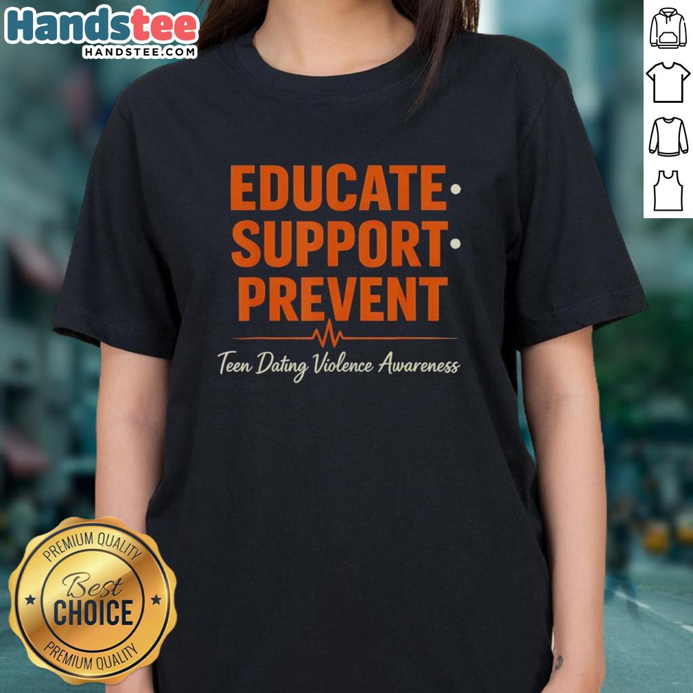 nice-educate-support-prevent-teen-dating-violence-awareness-heartbeat-ladies-tee Heartbeat Ladies Tee promoting teen dating violence awareness with 'Nice, Educate, Support, Prevent' slogan.