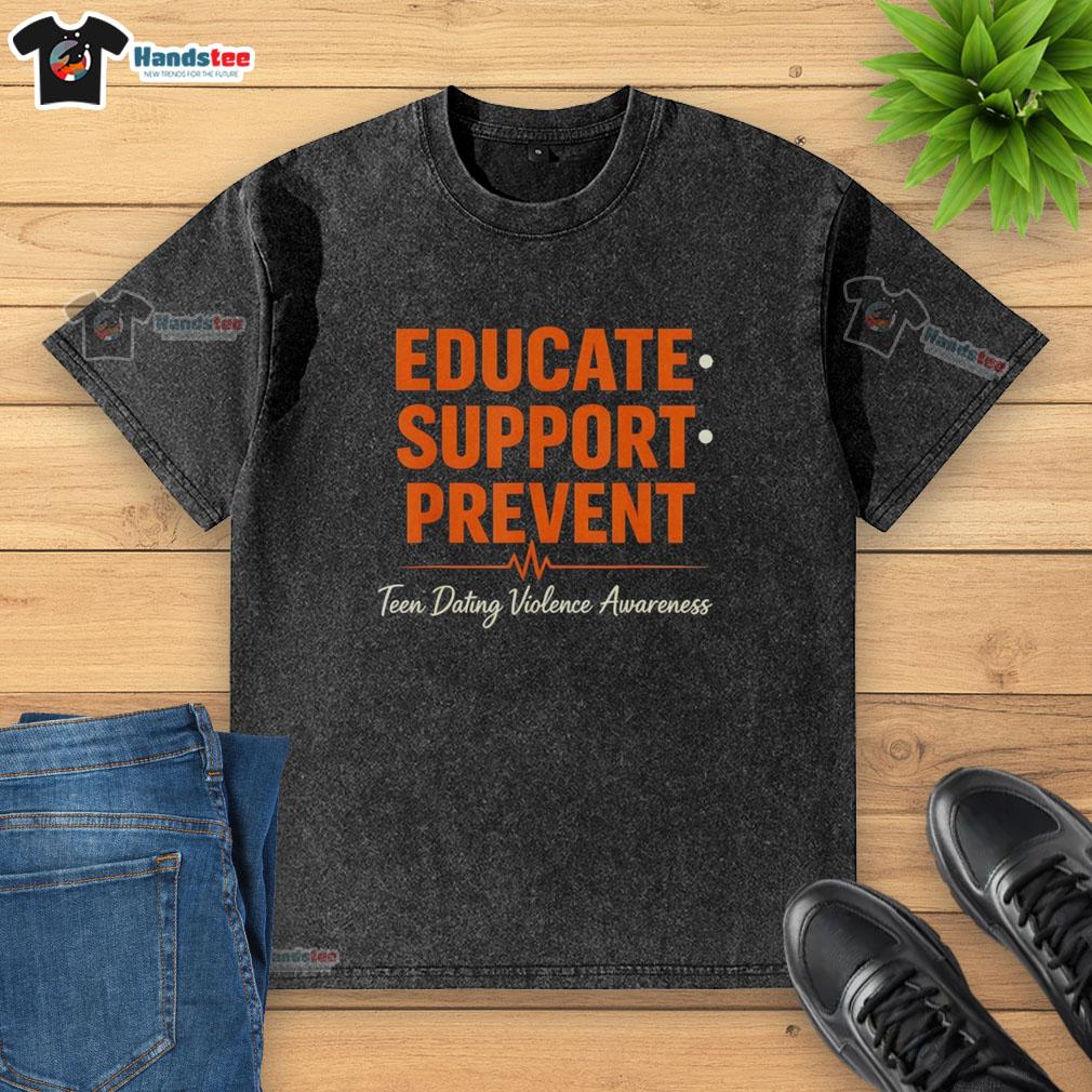 nice-educate-support-prevent-teen-dating-violence-awareness-heartbeat-washed-t-shirt Heartbeat washed t-shirt promoting teen dating violence awareness with 'Nice Educate Support Prevent' slogan.