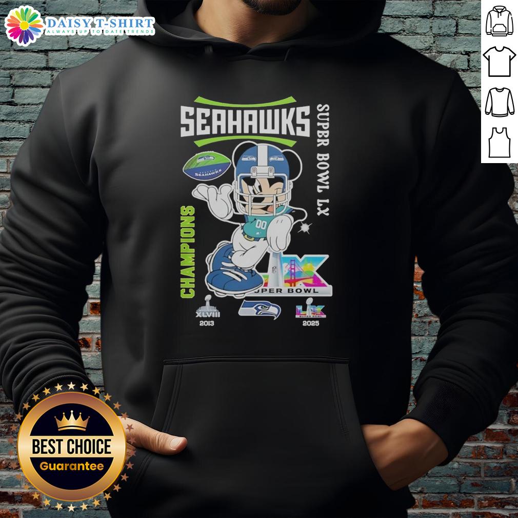 Nice Mickey Mouse X Seattle Seahawks Super Bowl LX Champions 2026 Graphic Hoodie Nice Mickey Mouse X Seattle Seahawks Super Bowl LX Champions 2026 graphic hoodie showcasing vibrant design.