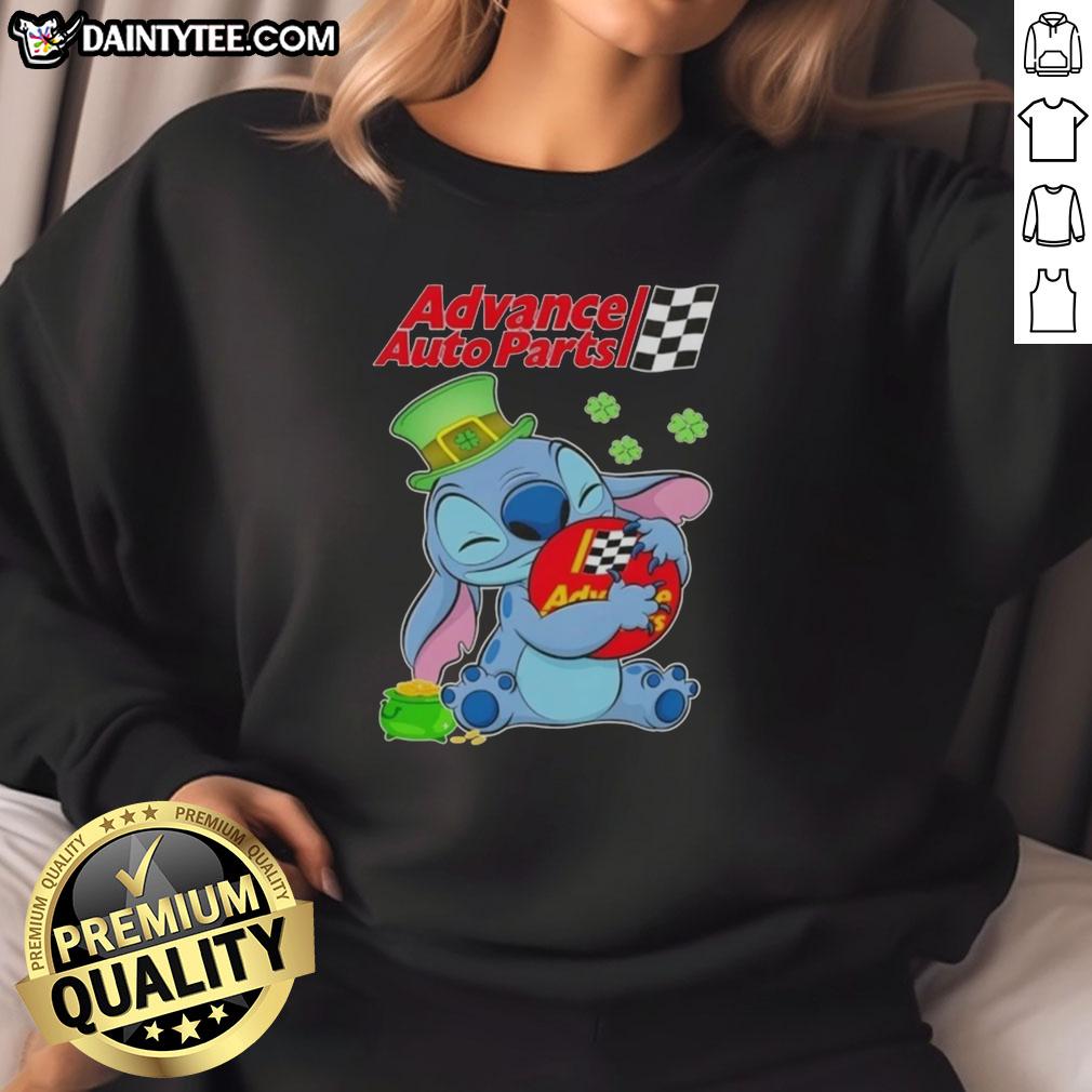 nice-stitch-hug-advance-auto-parts-logo-happy-st-patricks-day-sweatshirt Nice Stitch Hug Advance Auto Parts Logo on a Happy St. Patrick's Day Sweatshirt, perfect for festive celebrations.