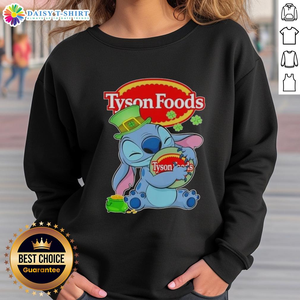 Nice Stitch With St Patricks Hug Tyson Foods Logo Sweatshirt Cozy sweatshirt featuring a nice stitch design with St. Patrick's hug and Tyson Foods logo, perfect for festive wear.