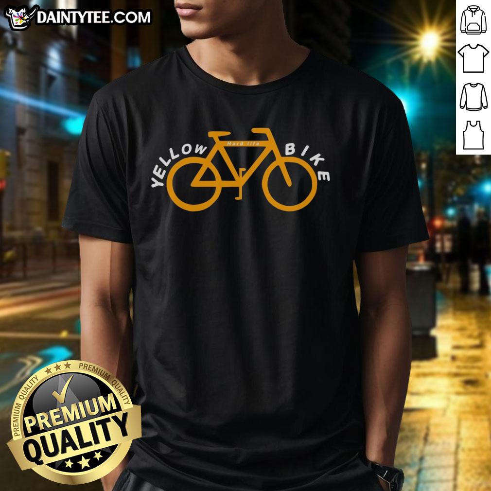 nice-yellow-bike-hard-life-t-shirt-1 Nice Yellow Bike Hard Life T-Shirt featuring a vibrant yellow bicycle design on a comfortable cotton tee.