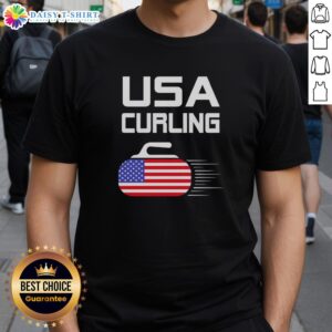 Original Curling USA Support Team T-Shirt featuring American flag design, perfect for curling fans and patriotic wear.
