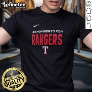 Alt Text: Premium engineered Texas Rangers MLB logo t-shirt showcasing vibrant team colors and stylish design for fans.