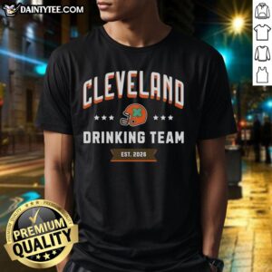 Alt Text: Awesome Cleveland Drinking Team Est 2026 Helmet T-Shirt featuring a bold design for sports and party enthusiasts.