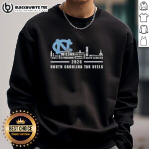 Alt Text: Stylish 'Pretty 2026 North Carolina Tar Heels' sweatshirt featuring a vibrant city skyline design. Perfect for fans!