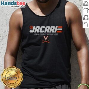 Premium UVA Basketball Jacari White A Real Charlottesville Hero Tank Top showcasing vibrant design and team spirit.