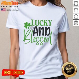 Pretty Lucky and Blessed Ladies Tee featuring a stylish design, perfect for casual wear and expressing positivity.