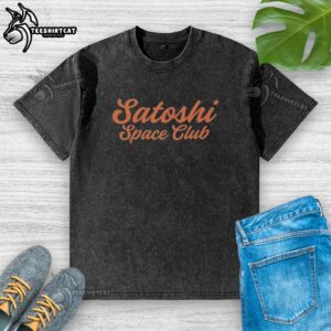 Original Satoshi Space Club Abduction Comfort Colors Bitcoin washed t-shirt featuring a unique graphic design.