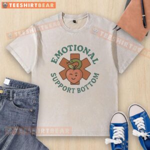 Alt Text: Pretty emotional support bottom symbol on a washed t-shirt, featuring a vibrant design perfect for casual wear.