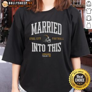Hot Married Into This Steel City Football Ladies Tee showcasing a stylish design for female football fans.