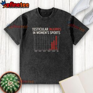 Funny satire t-shirt featuring 'Nice Testicular Injuries in Women's Sports' graphic, perfect for sports humor lovers.