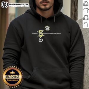 Top Sec Home hoodie representing 6 consecutive national champs, showcasing a stylish design for fans and supporters.