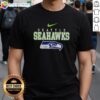 Official 2026 Super Bowl Seattle Seahawks 'They Not Like Us And We Don'T Care' T-Shirt in blue and green design.