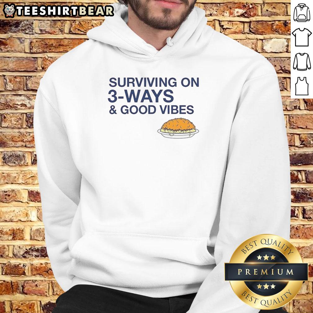 official-cincinnati-chili-surviving-on-3-ways-and-good-vibes-hoodie Cozy Official Cincinnati Chili hoodie featuring 'Surviving on 3 Ways and Good Vibes' design, perfect for chili lovers.