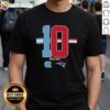 Official Drake Maye 10 New England Patriots x North Carolina Tar Heels logo T-shirt featuring vibrant graphics and team colors.