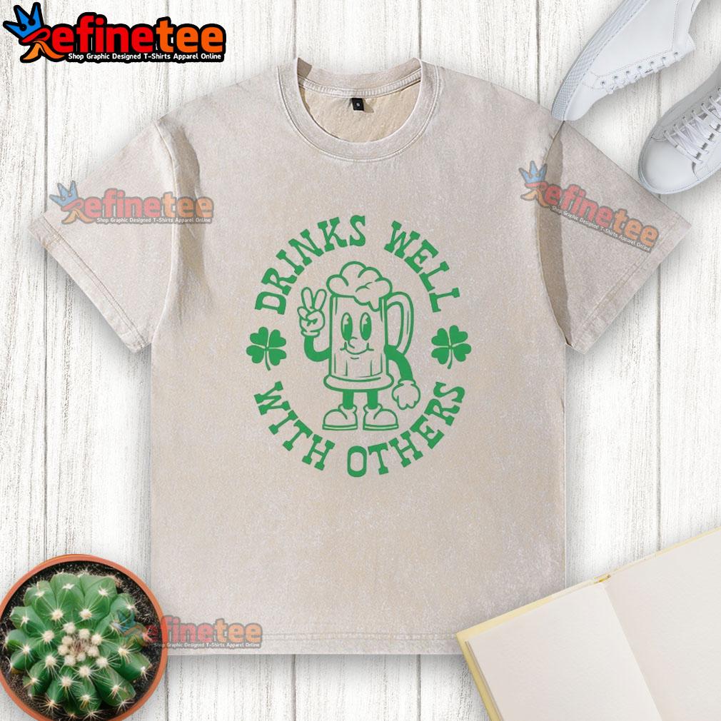 official-drinks-well-with-others-shamrock-st-patricks-day-washed-t-shirt Official St. Patrick's Day washed t-shirt featuring 'Drinks Well With Others' design and shamrock graphic.